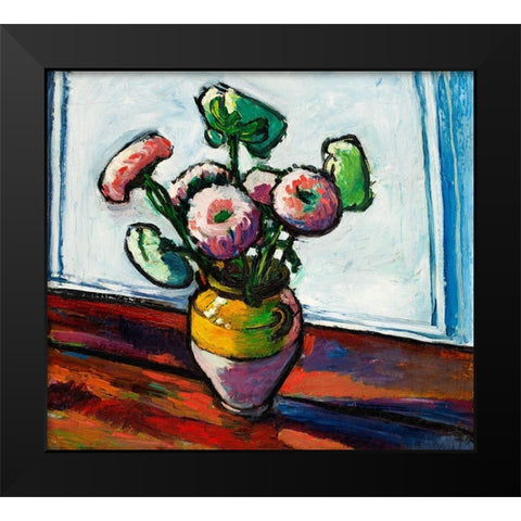 Zinnias Black Modern Wood Framed Art Print by Sayen, Henry Lyman