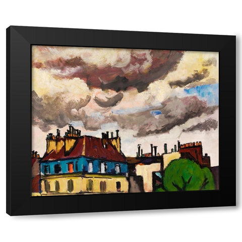Rooftops and Clouds-Paris Black Modern Wood Framed Art Print by Sayen, Henry Lyman