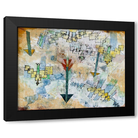Birds Swooping Down and Arrows Black Modern Wood Framed Art Print with Double Matting by Klee, Paul