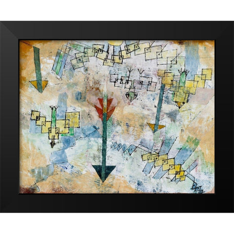 Birds Swooping Down and Arrows Black Modern Wood Framed Art Print by Klee, Paul