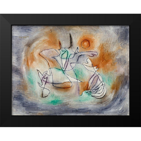 Howling Dog Black Modern Wood Framed Art Print by Klee, Paul