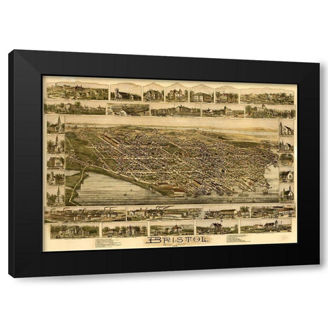 Bristol Rhode Island 1891 Black Modern Wood Framed Art Print with Double Matting by Vintage Places