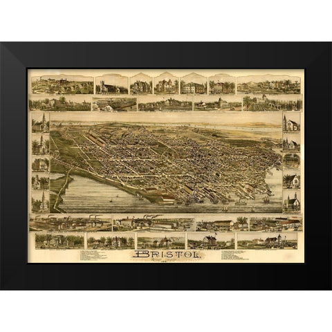 Bristol Rhode Island 1891 Black Modern Wood Framed Art Print by Vintage Places