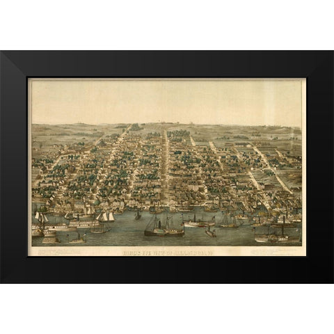 Birds Eye View of Alexandria Virginia 1863 Black Modern Wood Framed Art Print by Vintage Places