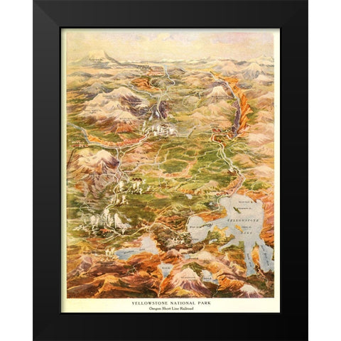 Yellowstone National Park Black Modern Wood Framed Art Print by Vintage Places