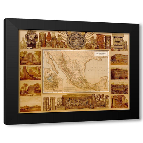 Archaeological Map of Mexico Black Modern Wood Framed Art Print with Double Matting by Vintage Maps