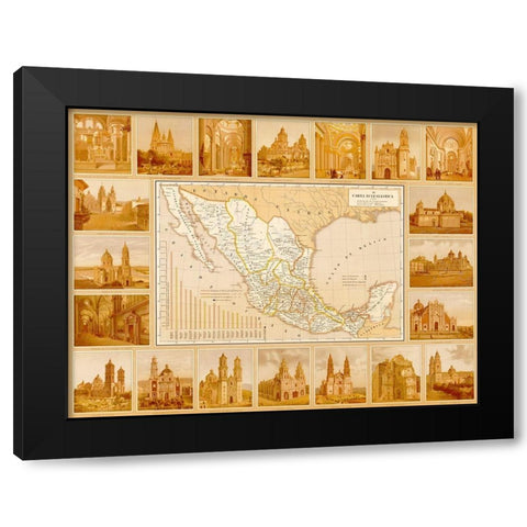 Ecclesiastical Map of Mexico Black Modern Wood Framed Art Print with Double Matting by Vintage Maps