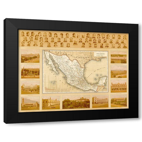 Political Map of Mexico Black Modern Wood Framed Art Print with Double Matting by Vintage Maps