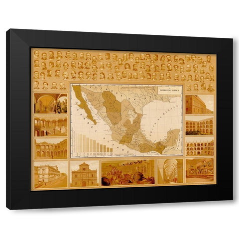 Public Education in Mexico Black Modern Wood Framed Art Print with Double Matting by Vintage Maps