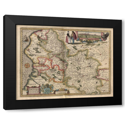 Map of the area around Arras France 1622 Black Modern Wood Framed Art Print by Vintage Maps