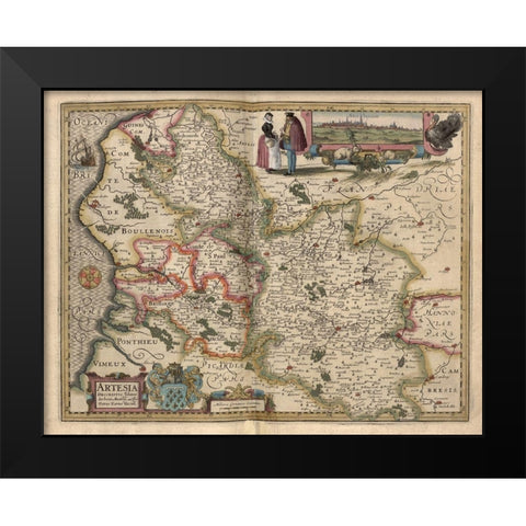 Map of the area around Arras France 1622 Black Modern Wood Framed Art Print by Vintage Maps