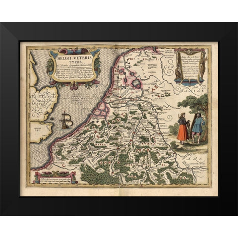 Belgium Black Modern Wood Framed Art Print by Vintage Maps