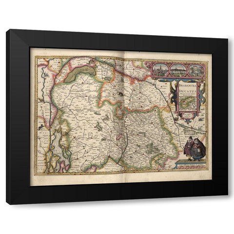 Duchy of Brabant Black Modern Wood Framed Art Print with Double Matting by Vintage Maps