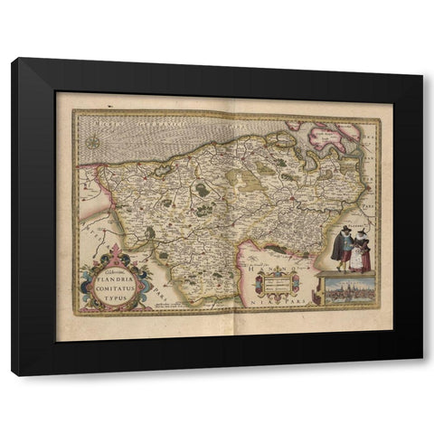 Flanders Belgium Map Black Modern Wood Framed Art Print by Vintage Maps