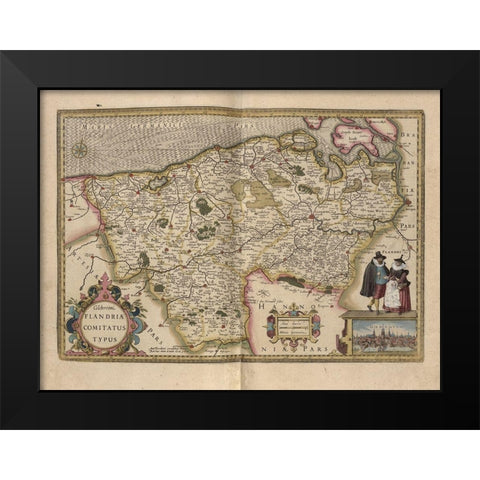 Flanders Belgium Map Black Modern Wood Framed Art Print by Vintage Maps