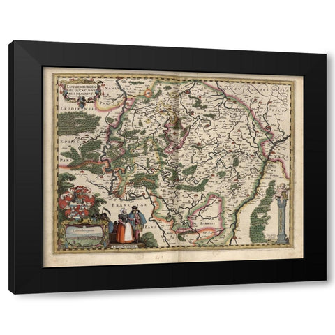 Map of Luxembourg Black Modern Wood Framed Art Print by Vintage Maps