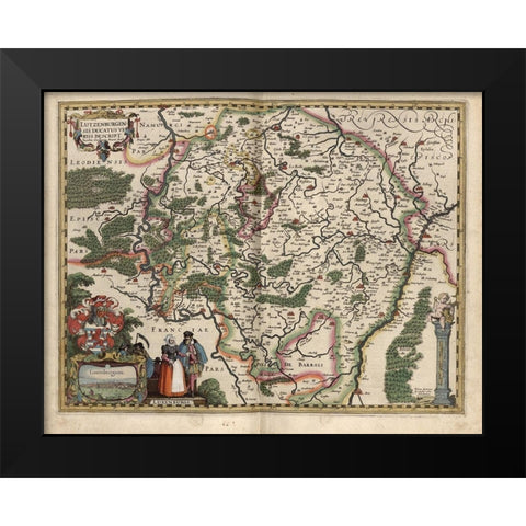 Map of Luxembourg Black Modern Wood Framed Art Print by Vintage Maps