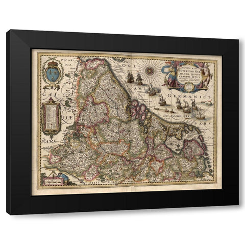 Map of Picardy France Black Modern Wood Framed Art Print with Double Matting by Vintage Maps
