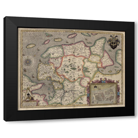 Emden Black Modern Wood Framed Art Print with Double Matting by Vintage Maps