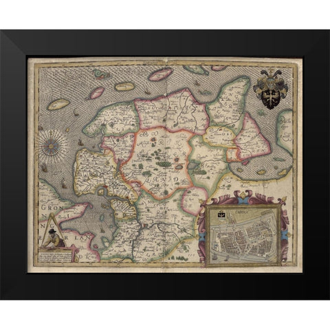 Emden Black Modern Wood Framed Art Print by Vintage Maps