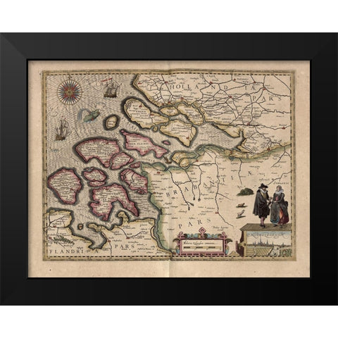Map of Holland Black Modern Wood Framed Art Print by Vintage Maps
