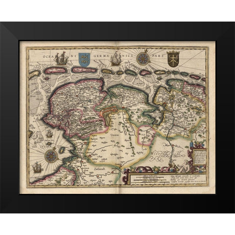 Map of the Area East of the Zuiderzee in the Netherlands Black Modern Wood Framed Art Print by Vintage Maps