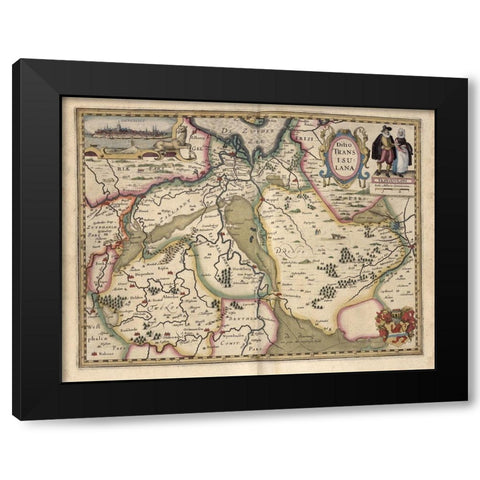 The Area around Deventer Netherlands Black Modern Wood Framed Art Print with Double Matting by Vintage Maps