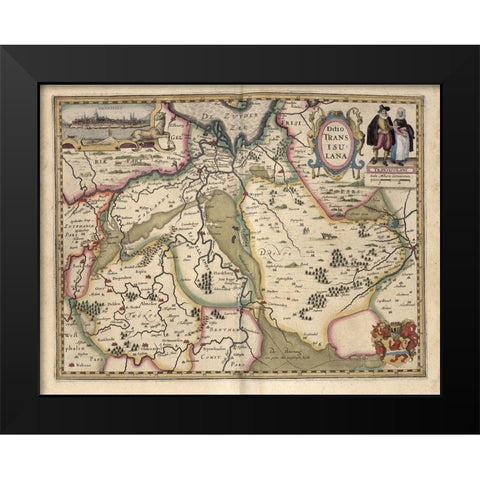 The Area around Deventer Netherlands Black Modern Wood Framed Art Print by Vintage Maps