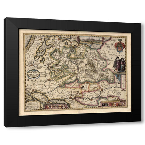The area around Utrecht Black Modern Wood Framed Art Print with Double Matting by Vintage Maps