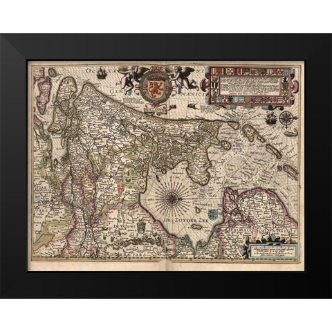 Holland and The Zuider Zee Black Modern Wood Framed Art Print by Vintage Maps