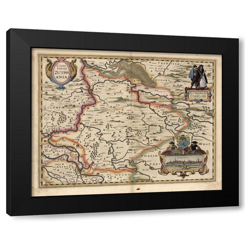 Map of the area around Zutphanis Netherlands Black Modern Wood Framed Art Print with Double Matting by Vintage Maps