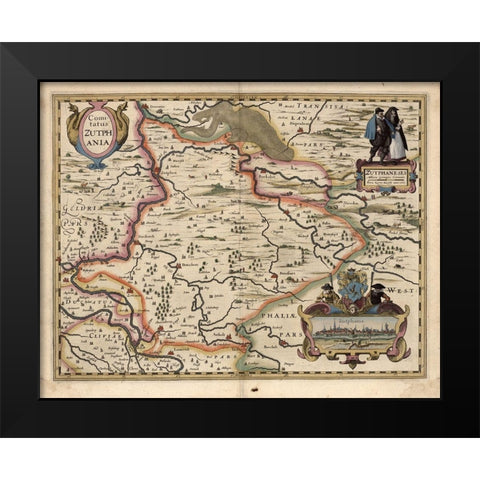 Map of the area around Zutphanis Netherlands Black Modern Wood Framed Art Print by Vintage Maps