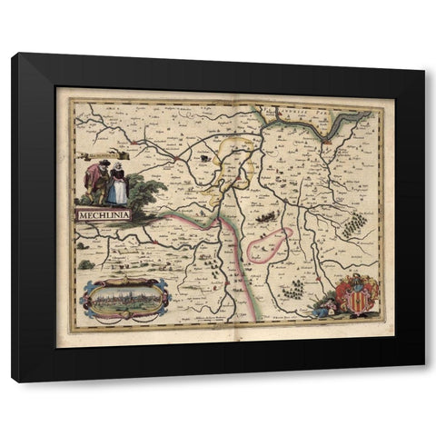 Area around Mechelen Belgium Black Modern Wood Framed Art Print with Double Matting by Vintage Maps