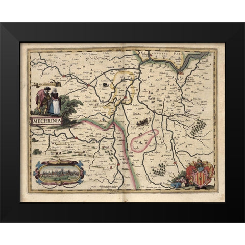 Area around Mechelen Belgium Black Modern Wood Framed Art Print by Vintage Maps
