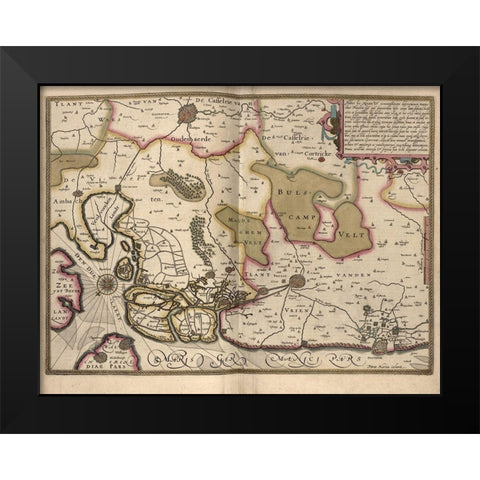 Netherlands Map Zeeland Black Modern Wood Framed Art Print by Vintage Maps