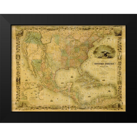 United States Black Modern Wood Framed Art Print by Vintage Maps
