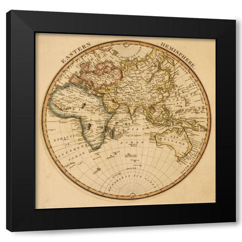 Eastern Hemisphere Black Modern Wood Framed Art Print by Vintage Maps