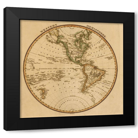 Western Hemisphere 1817 Black Modern Wood Framed Art Print with Double Matting by Vintage Maps