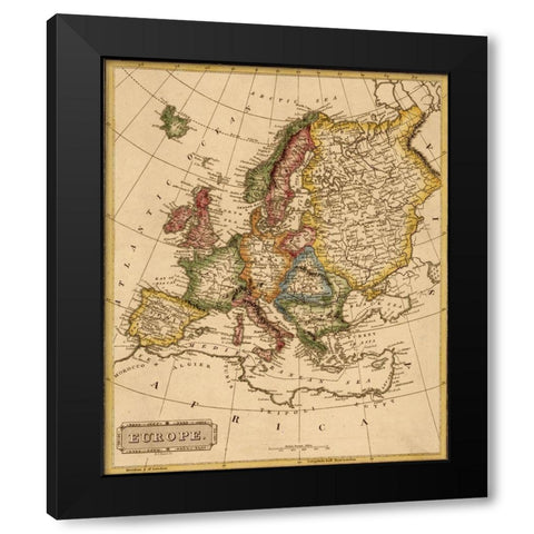 Europe 1817 Black Modern Wood Framed Art Print by Vintage Maps