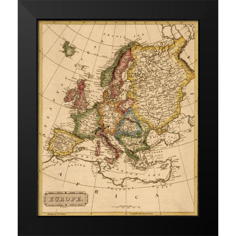 Europe 1817 Black Modern Wood Framed Art Print by Vintage Maps