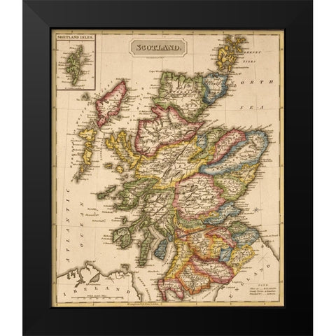 Scotland 1817 Black Modern Wood Framed Art Print by Vintage Maps