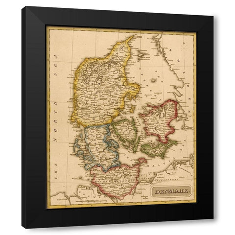 Denmark 1817 Black Modern Wood Framed Art Print by Vintage Maps