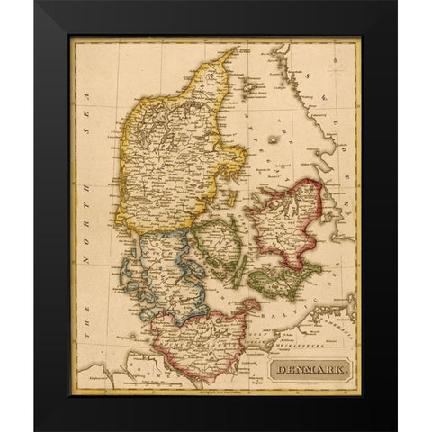 Denmark 1817 Black Modern Wood Framed Art Print by Vintage Maps