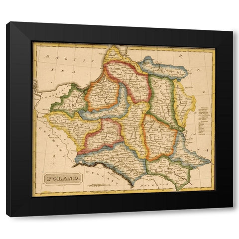 Poland 1817 Black Modern Wood Framed Art Print by Vintage Maps