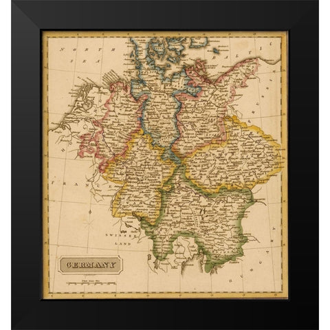 Germany 1817 Black Modern Wood Framed Art Print by Vintage Maps