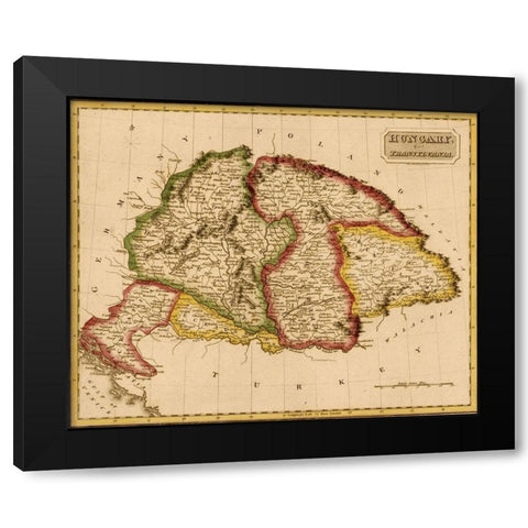 Hungary 1817 Black Modern Wood Framed Art Print with Double Matting by Vintage Maps