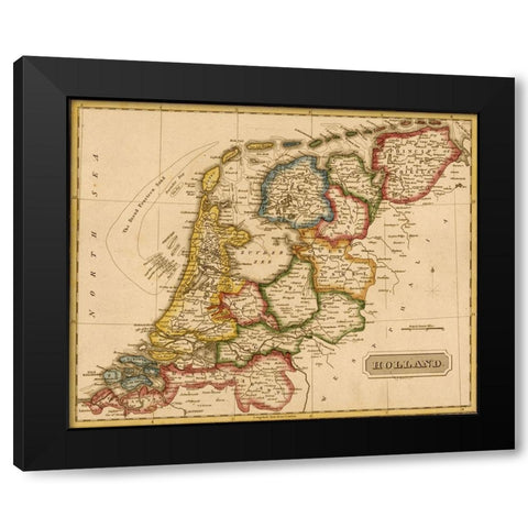 Holland Netherlands 1817 Black Modern Wood Framed Art Print by Vintage Maps