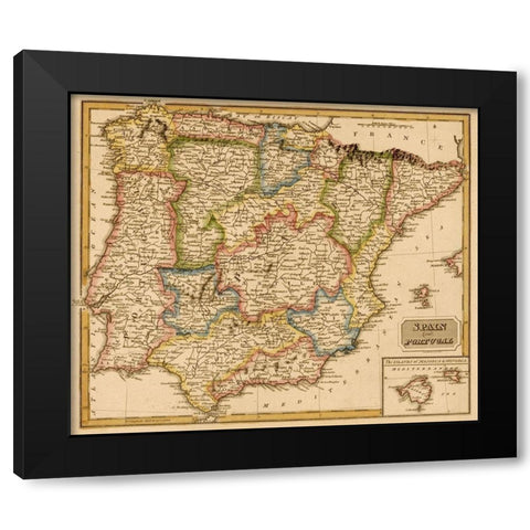 Spain 1817 Black Modern Wood Framed Art Print by Vintage Maps