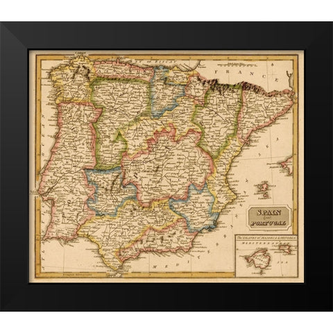 Spain 1817 Black Modern Wood Framed Art Print by Vintage Maps