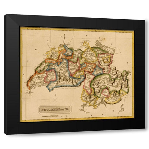 Switzerland 1817 Black Modern Wood Framed Art Print by Vintage Maps